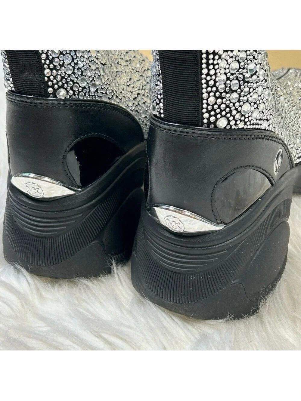 Michael Kors Black Silver Knit Booties Size 6